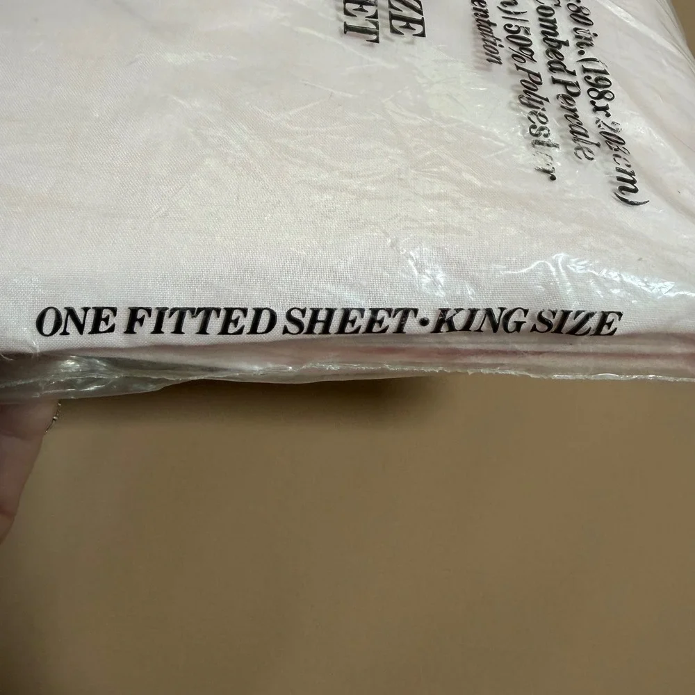 Fieldcrest King Fitted Sheet Pink No Iron Percale 180TC Made in USA Vintage